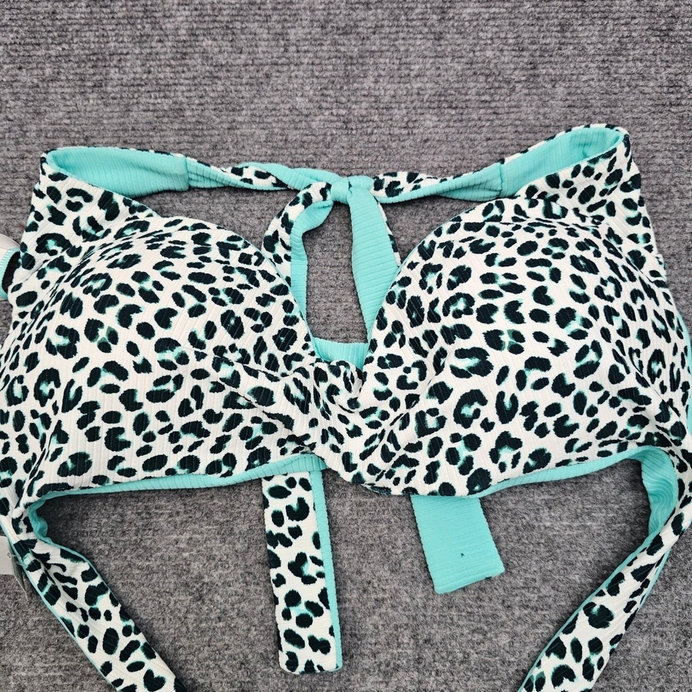 Coco Reef Underwire Bikini Women 36/38D Teal Leopard Reversible Ribbed Swim Top
